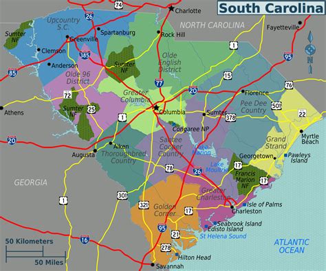 large regions map  south carolina state south carolina state large