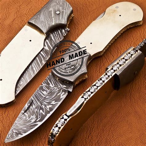 damascus folding blank blade knife custom handmade knife
