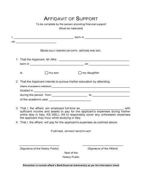 sample affidavit  support form