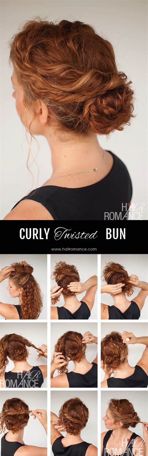 curly hair tutorial easy twisted bun hairstyle hair romance