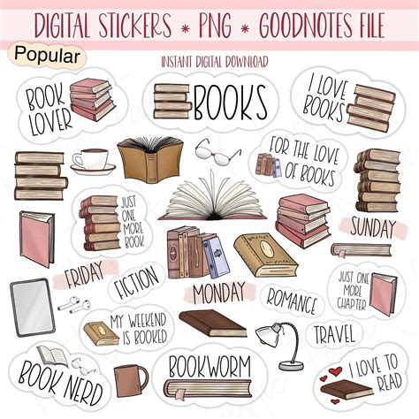 books digital stickers  goodnotes reading stickers etsy digital