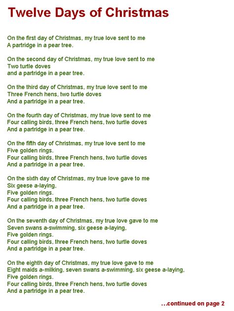lyrics    days  christmas printable printable word searches