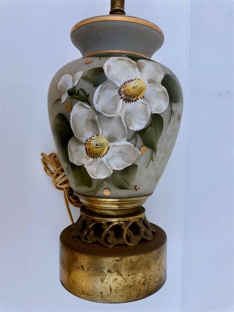 Hand Blown Hand Painted Glass Lamp With Flowers And Great Detail On