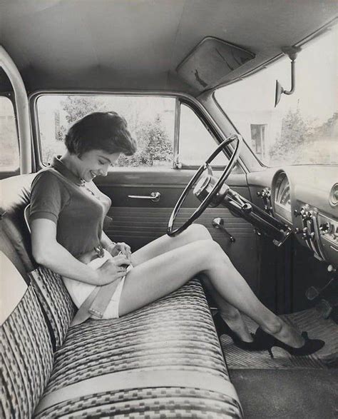 Girl And Her Seat Belt 1955 In 2020 Bullet Bra Vintage Bra Girls