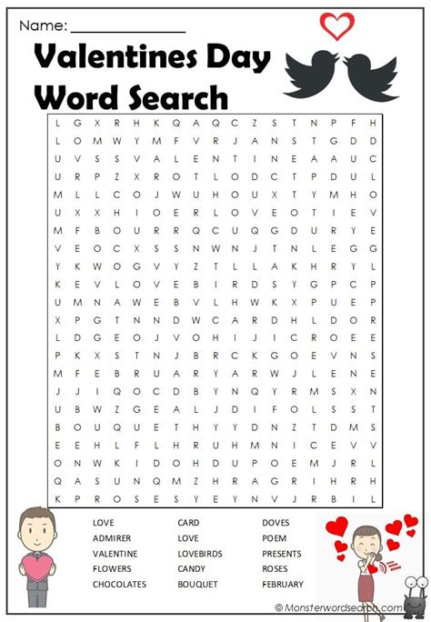 valentines day word search monster word search