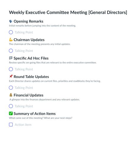 weekly executive committee meeting template fellowapp