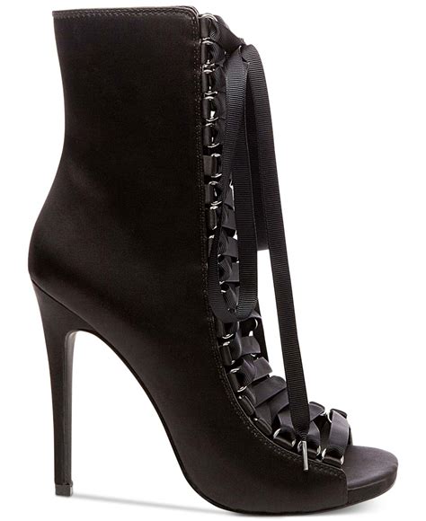 lyst steve madden fuego lace up peep toe booties in black