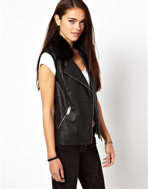 lyst asos leather  gilet jacket  black