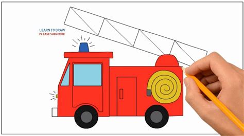 draw  fire truck step  step easy  kids coloring page