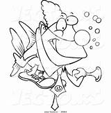 Fish Clown Vector Cartoon Outline Horn Coloring Holding Leishman Ron sketch template