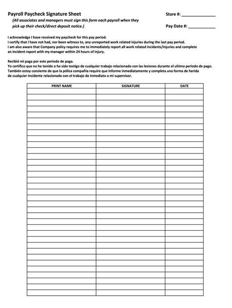 payroll paycheck signature sheet fill  sign printable template