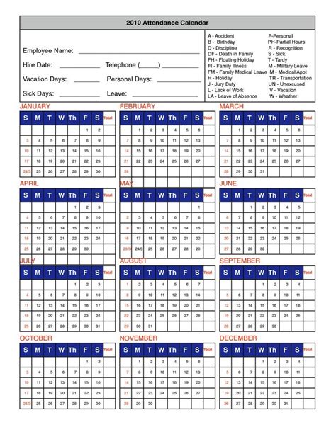 printable attendance calendar  printable calendar monthly