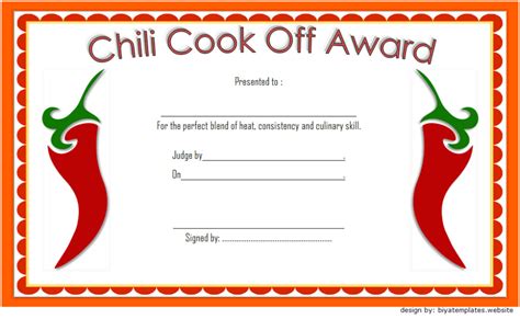chili cook  award certificate template   chili