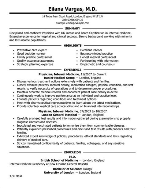 physician resume template   printable word  formats