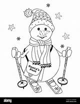 Skiing Poles Postman Snowman sketch template