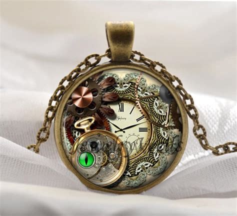 steampunk pocket  necklace steampunk clock pendant etsy