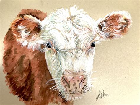 calf painting watercolour  ink  lyndabellmannartatfmailcom