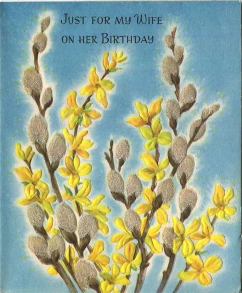 Vintage Pussy Willows Forsythia Yellow Flowers Wife Flocked Bday