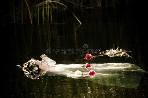 young drown woman  lake stock photo image  girl
