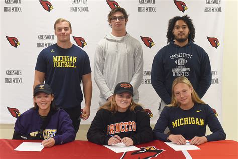 greenwich athletes sign  compete  college sports