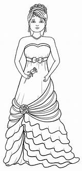 Elegant Lady Coloring Pages Bridesmaid Digital Stamps Colouring Gown Girl Woman Lots Ball Adult Fashion Digi Freebie Girls Drawing Kids sketch template