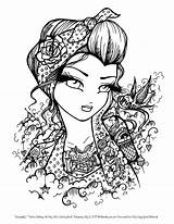 Coloring Pages Girl Tattoo Boho Darlings Lynn Hannah Gypsy Body Girls Book Adult Rockabilly Printable Books Inky Beautiful Star Colouring sketch template