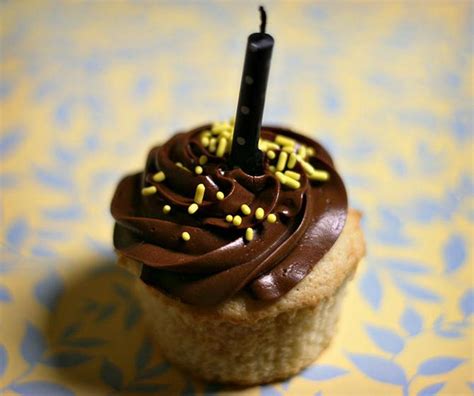 amy sedaris vanilla cupcakes with whipped chocolate ganache frosting and yellow sprinkles for