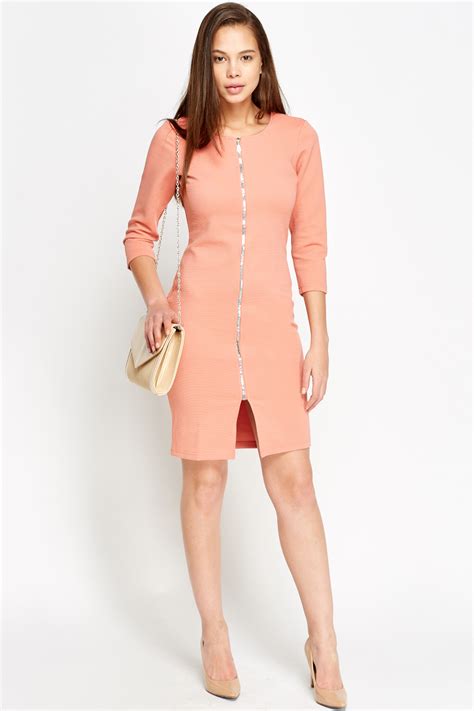 ribbed zip front dress