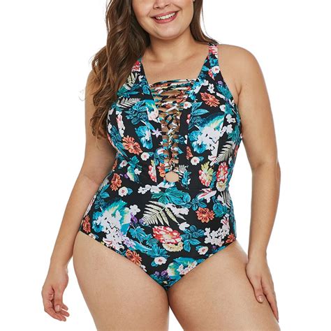 Woman Plus Size Retro Printed Swimming Cloth Fashion Hollow Out