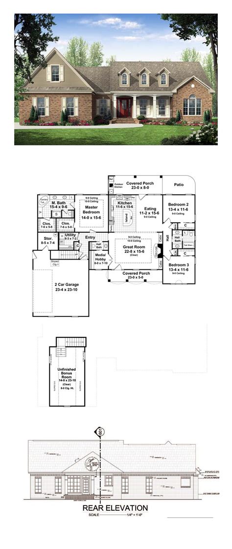 traditional style house plan    bed  bath  car garage bedroom house plans house