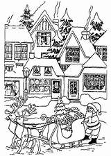 Coloring Christmas Pages Santa Kids Claus Houses Color Village Coloriage Print Noel Simple House Printable Noël Scene Imprimer Holiday Adults sketch template