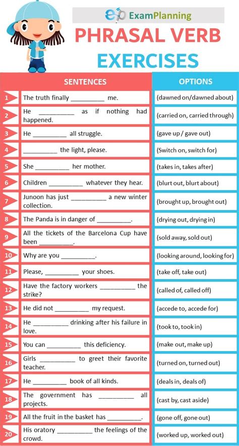 phrasal verbs exercises  answers examplanning