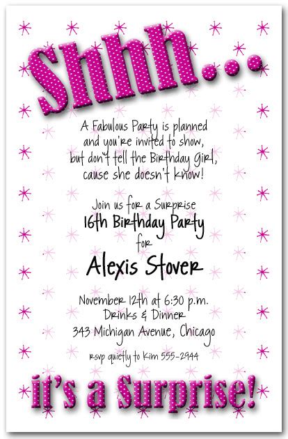 Shhh Hot Pink Polka Dot Surprise Party Invitations Surprise Birthday
