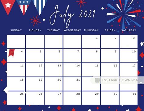 july calendar  independence day   july  national holiday