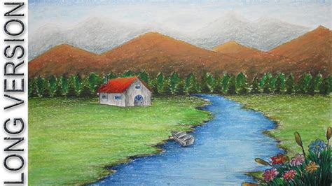 beginners mountain landscape drawing  oil pastel long version
