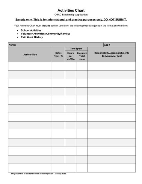 activities chart template  students  printable