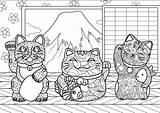 Neko Maneki Fuji Coloring Complex Mount Japan Near Cats House Patterns Little Version Front Adult sketch template