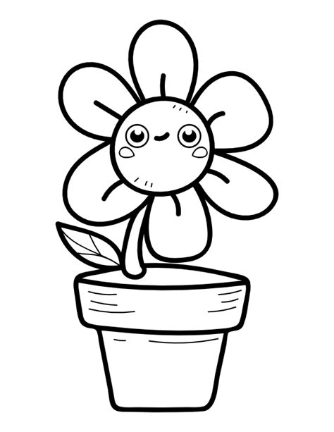 printable cute potted flower coloring page