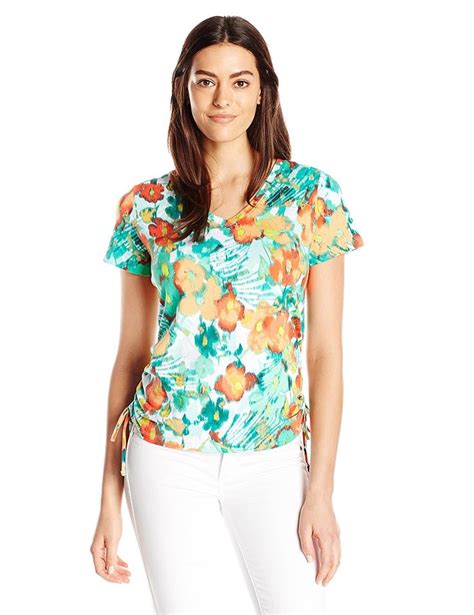 Caribbean Joe Womens Short Sleeve Side Rouch Top This Is An Amazon
