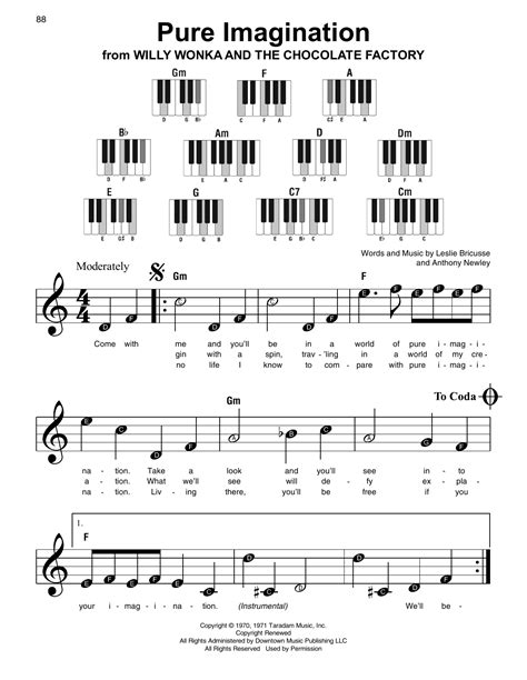 pure imagination sheet  leslie bricusse super easy piano