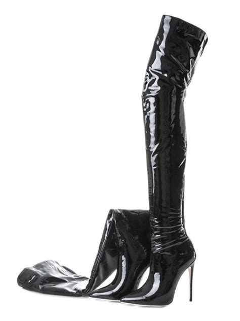 black over knee boots high heel boots pointed toe patent leather thigh