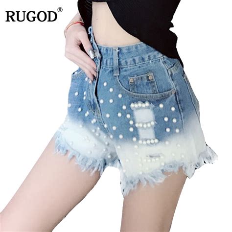 rugod stylish women pearl denim shorts   arrival spring summer