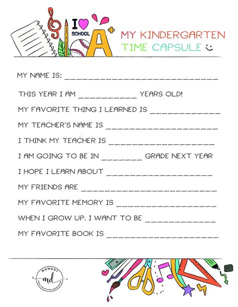 kindergarten time capsule  printable