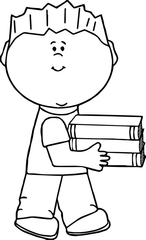 boy carrying book coloring page wecoloringpagecom