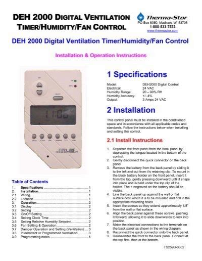 deh  digital ventilation timerhumidity fan control ultra aire