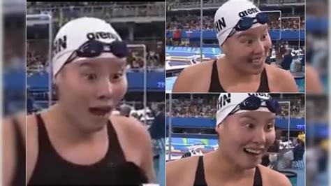 this chinese swimmer s reaction to winning an olympic bronze medal is