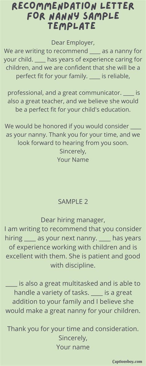 recommendation letter  nanny sample template  samples