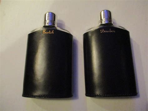 leather wrapped glass flask set in carrying case 16 oz etsy