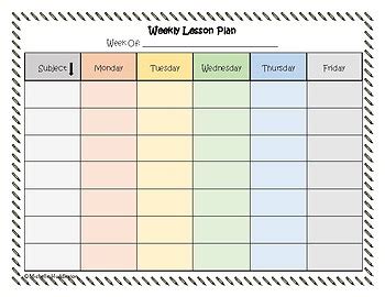 weekly lesson plan template    huddlestons tpt
