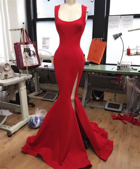 mermaid red evening dress sexy red prom dress mermaid slit prom gown